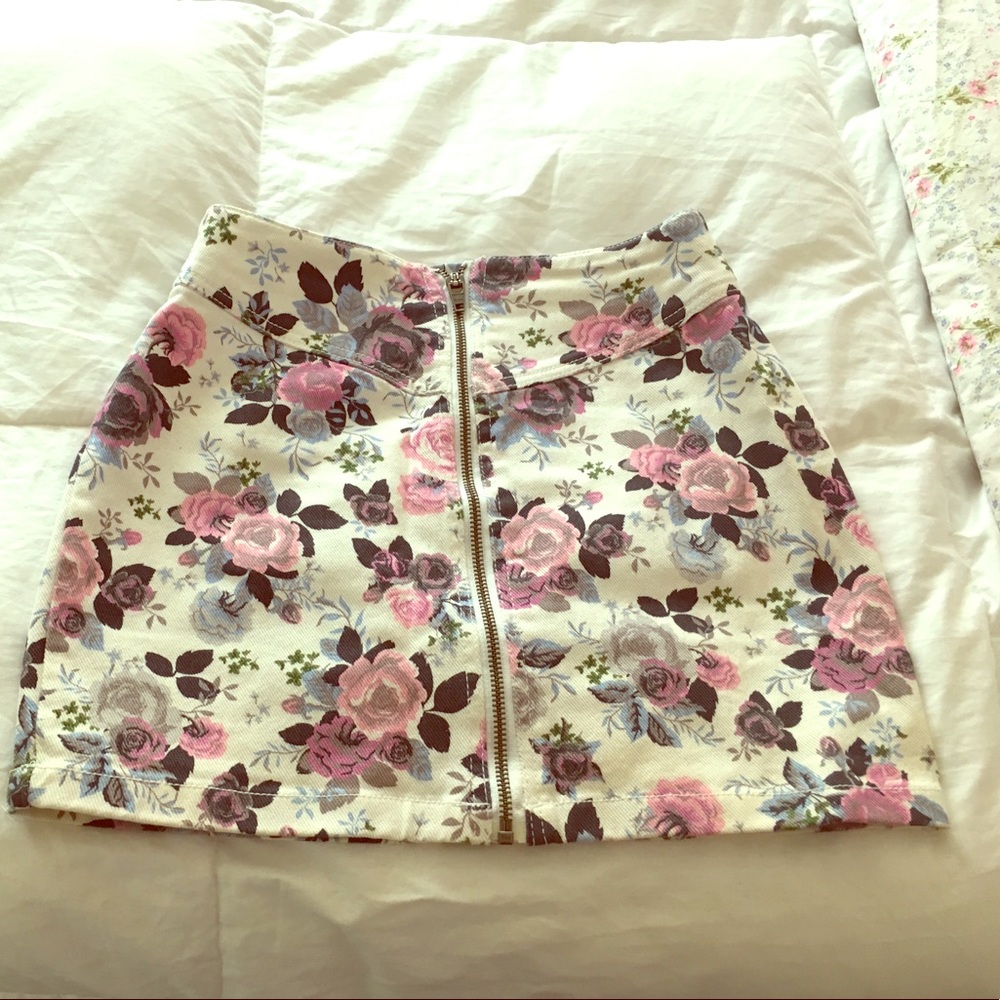 Denim Floral Skirt