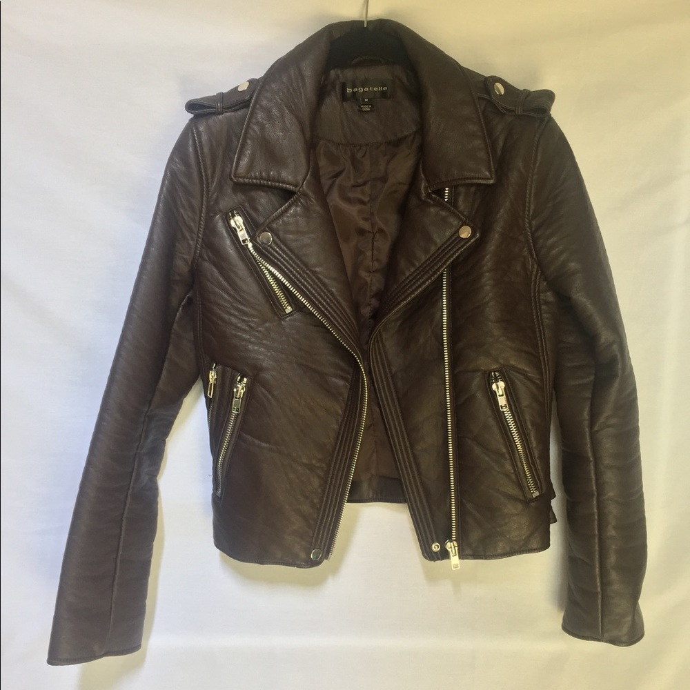 Dark Brown Vegan Leather Moto Jacket