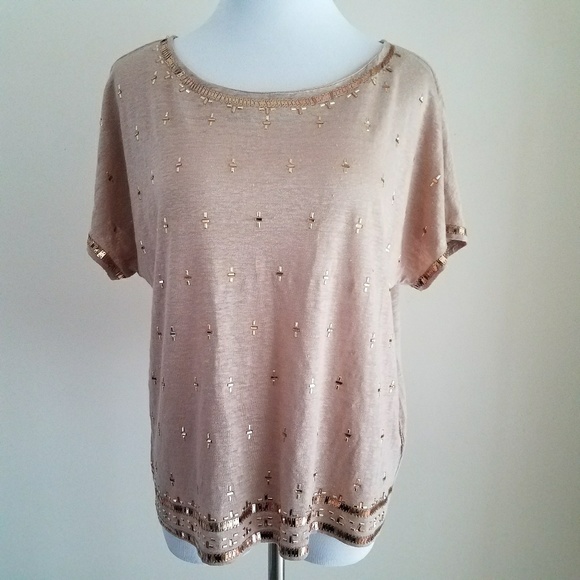 White House Black Market Tops - WHBM Beaded Short Sleeve Top