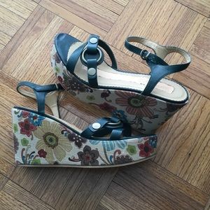 Teal platform wedge strappy sandals