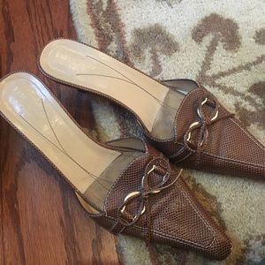 Kate Spade Brown Leather Mules Kitten Heel