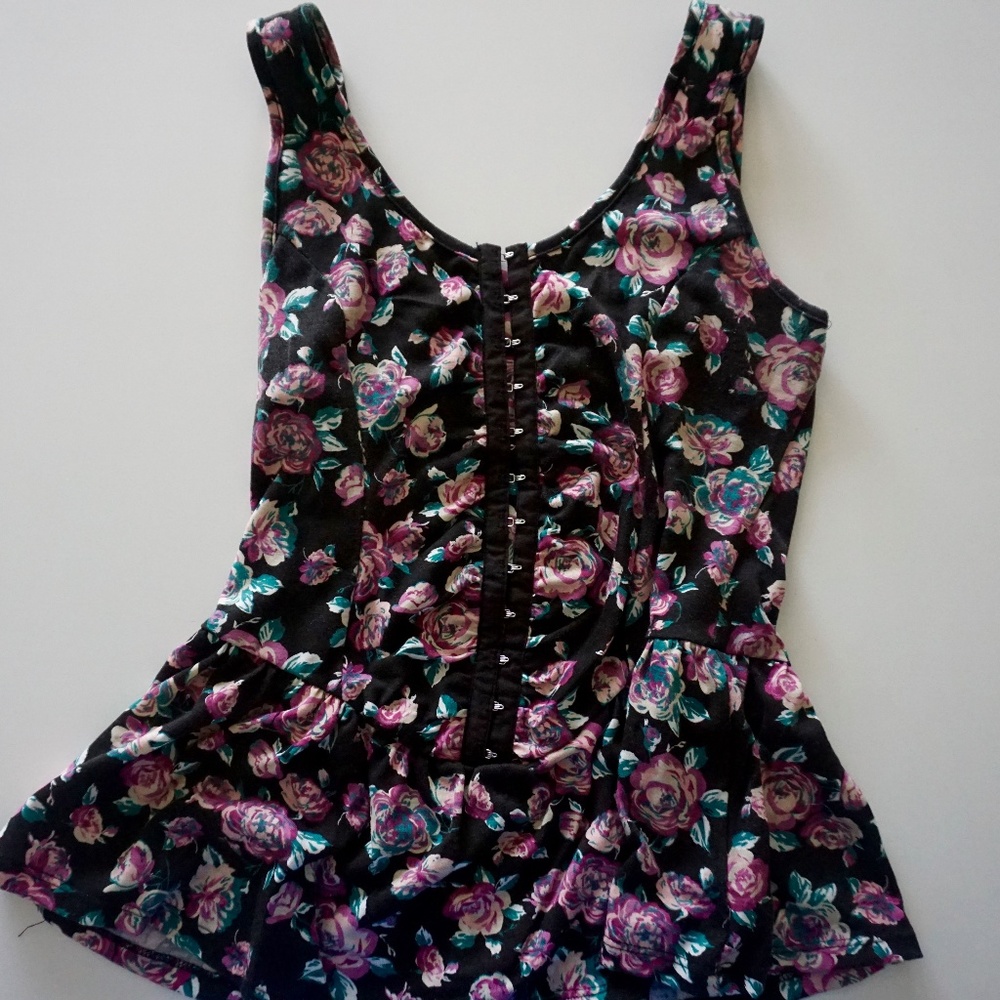 Kirra Floral Faux Corset Tank with Peplum