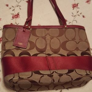 Med/large Brown with a red stripe coach purse