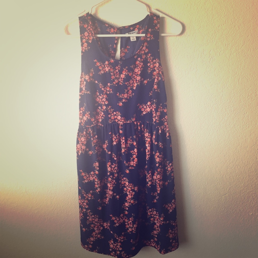 Floral Navy and Peach Dress