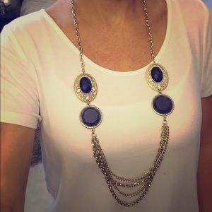 Gold and navy long necklace