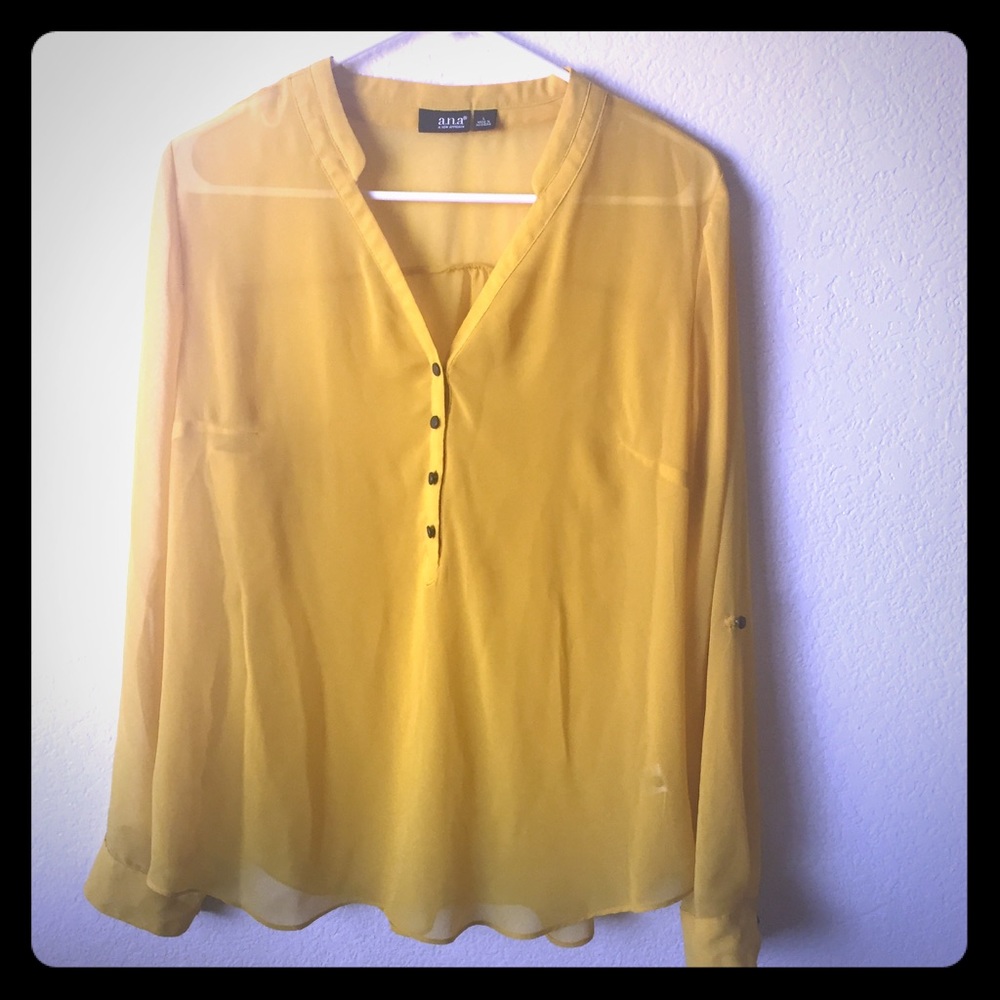 Sheer Mustard Blouse with Rolled Sleeve Detail