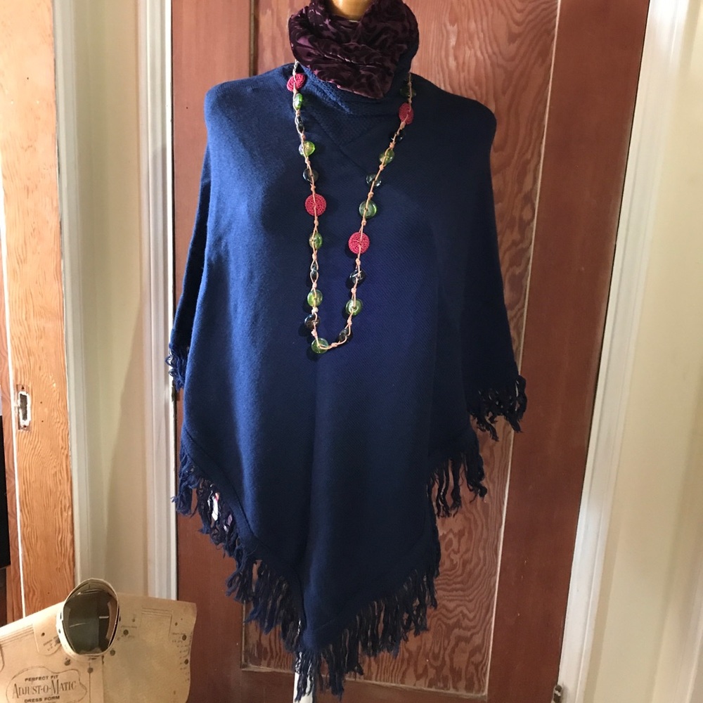 NEW! Perky Poncho in Navy Merino Wool