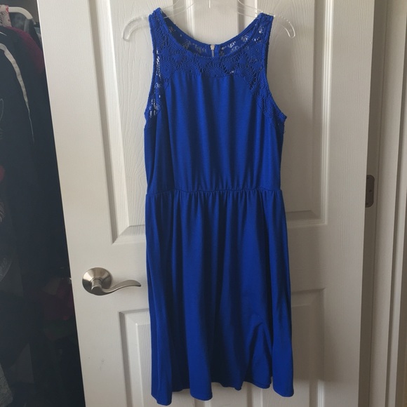 LAST CALL Blue Dress with Crochet Neckline - Picture 1 of 5