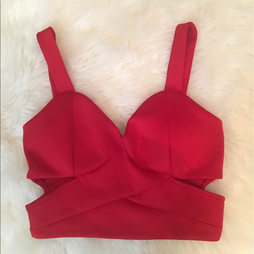 Red sexy caged cut out summer crop top back zip