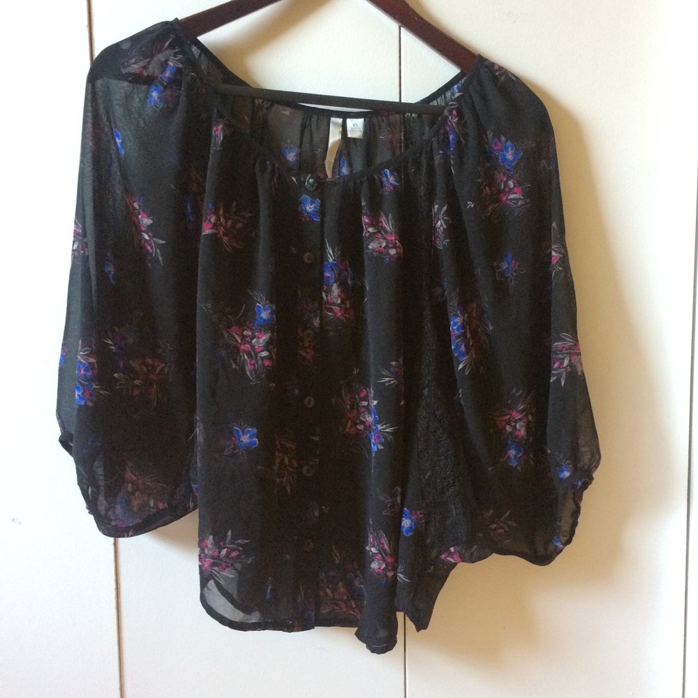 Sheer Lacy Floral blouse with angel wing design!