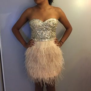 Bebe champagne colored mini dress