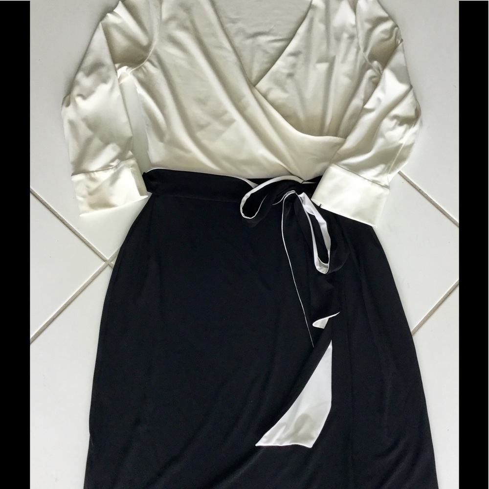 Calvin Klein white black wrap dress