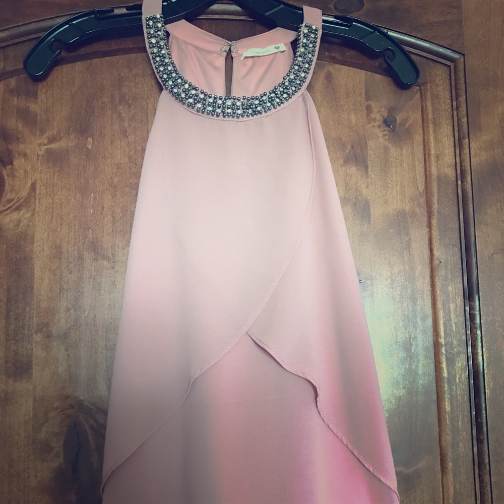 Blush tone, beaded detail blouse