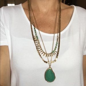Layered gold and turquoise long necklace