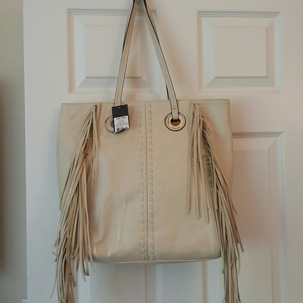 NWT "WOSIO" Beige Oversized Handbag with fringes