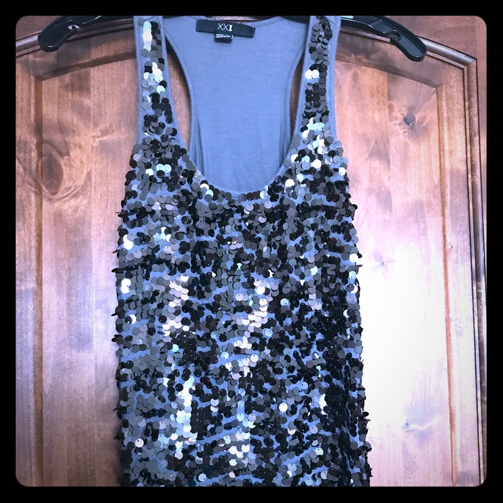 Grey sequins razorback tank