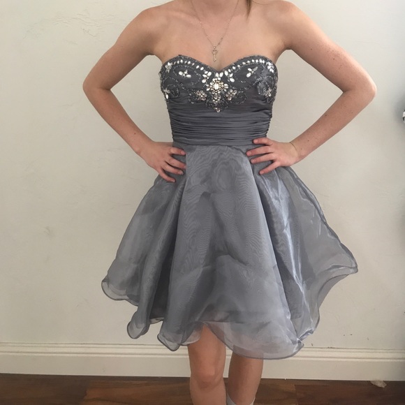 Grey Babydoll Style Homecoming Dress - Picture 1 of 4