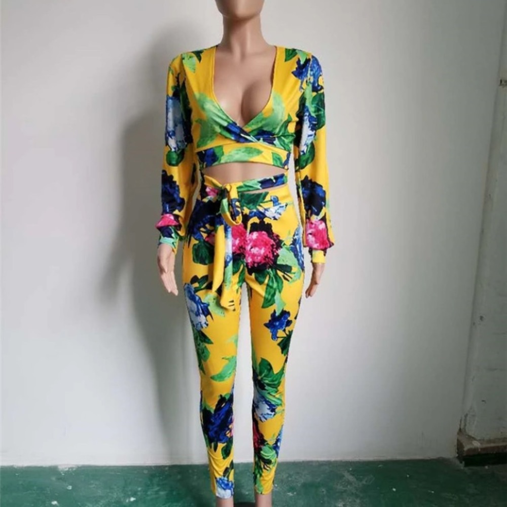 tropical print two pieces M/L