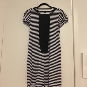 Theory Navy Blue and White Striped Cotton Dress
