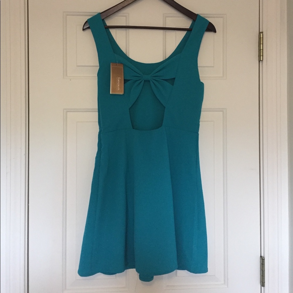 Francesca's Teal Bow Back Skater Dress Size S/NWT
