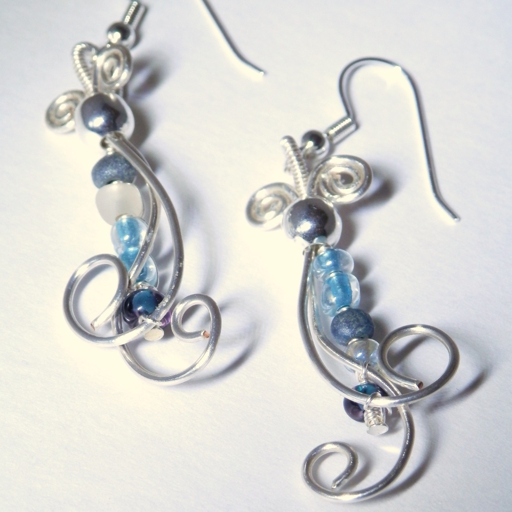 Glass Beaded, Silver Plated Earrings (NND27)