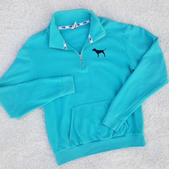 PINK Victoria's Secret Sweaters - VS PINK cheetah half zip