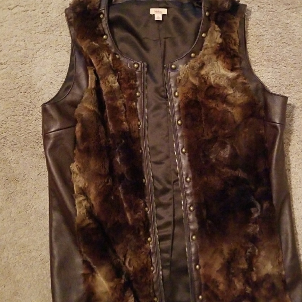 Womens Faux leather and fur vest