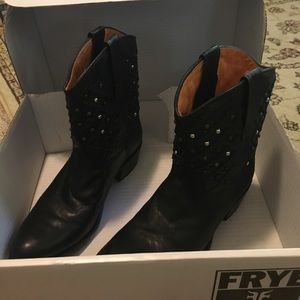 Frye black leather embellished Deborah boots. EUC