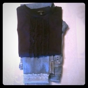 Navy Tee with ruffles! Never worn!
