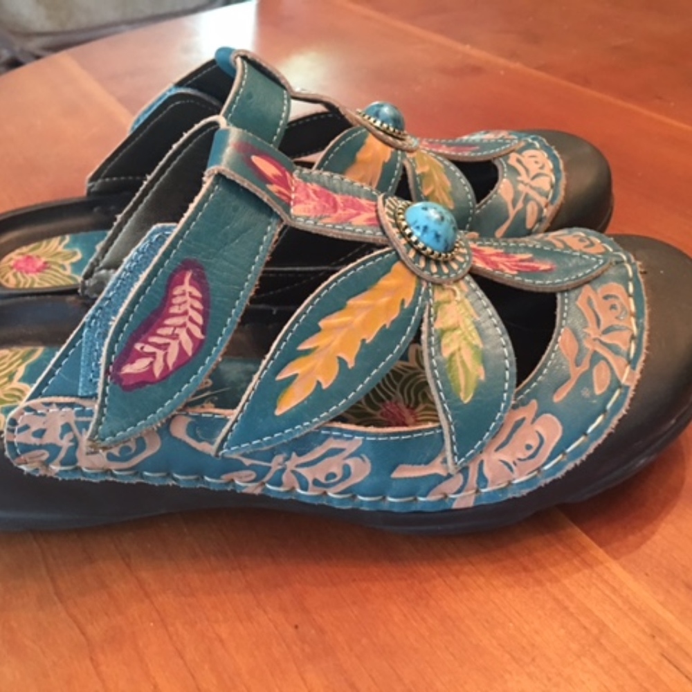 Womens Elite Coastal Hand Painted Leather Mules