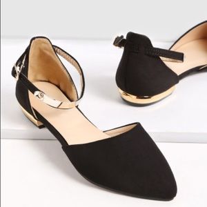 New Black Flats with Gold Ankle Strap Size 8