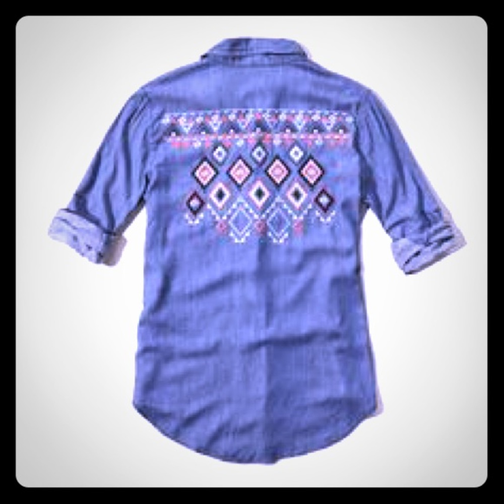 Hollister denim embroidered button up top