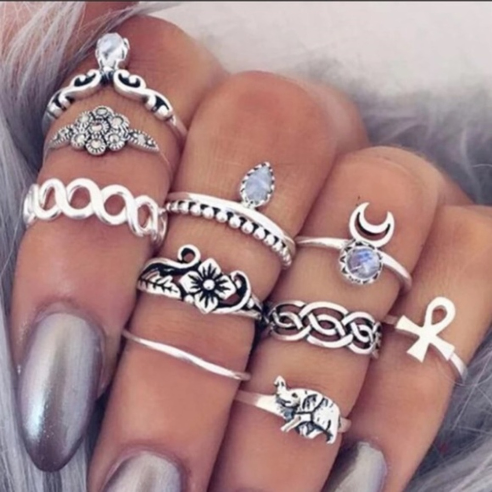 Set of 10 Vintage Gold Antique Boho Midi Rings NWT - Picture 3 of 4