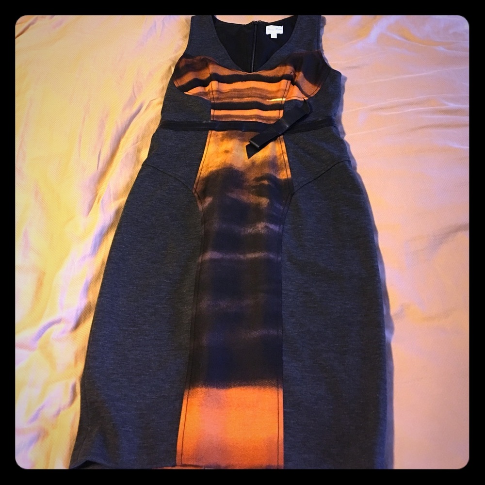 Charcoal gray with center accent belted dress