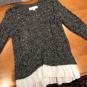 "Vintage Havana" Sweater with Silk Ruffle