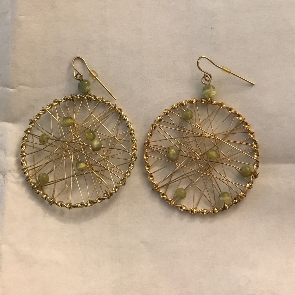Gold and mint green hoop earrings