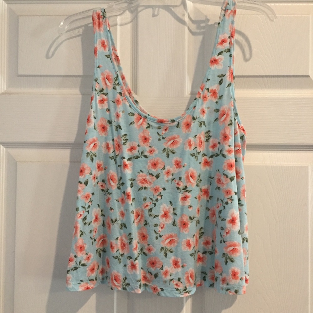 Blue Tank with Orange Flowers