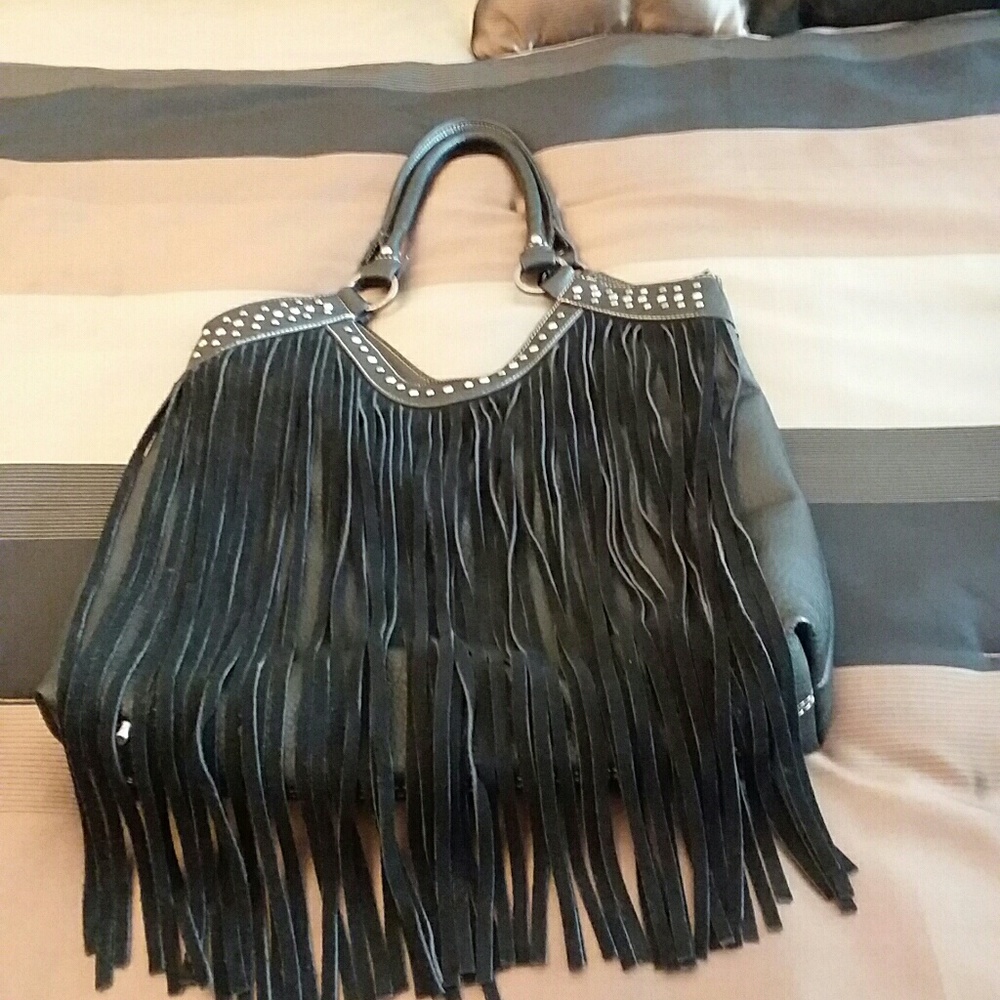 "Trinity Ranch" Black 100Leather and suede handbag