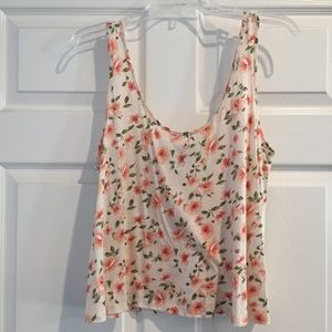 Cream Tank with Orange Flowers
