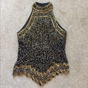 Vintage strapless black & gold beaded too