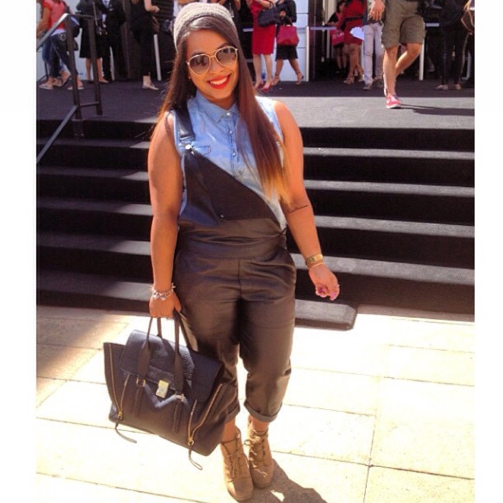 Black Faux Leather Overalls