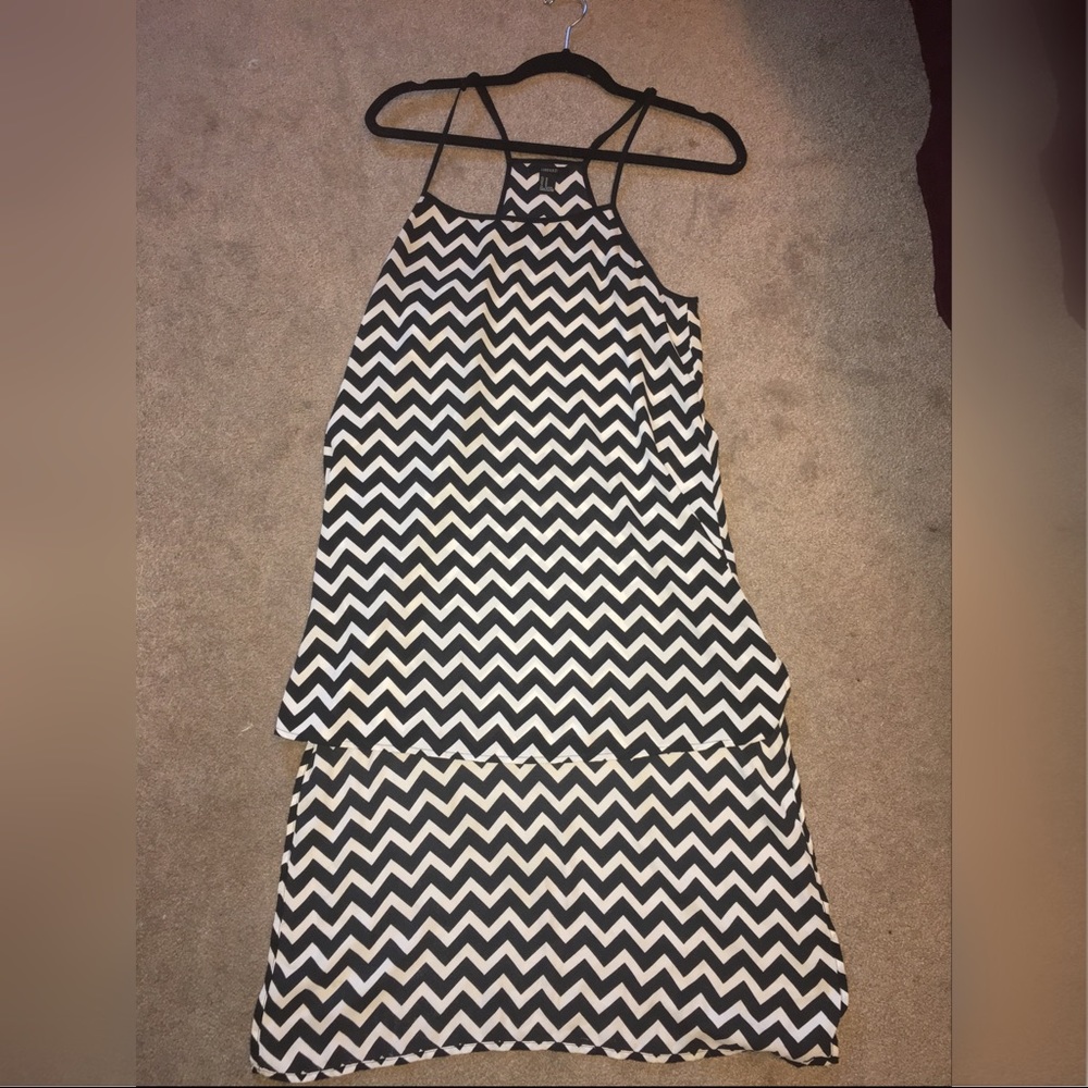 Black and white chevron high low dress