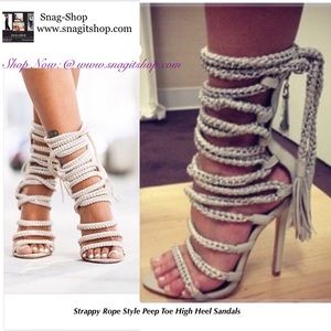 Strappy Rope Style Peep Toe High Heel Sandals