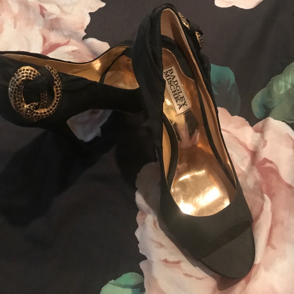 Badgley Mischka silk fabric embellished heels