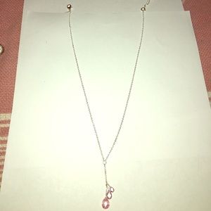 Silver chain Necklace with pink beads.
