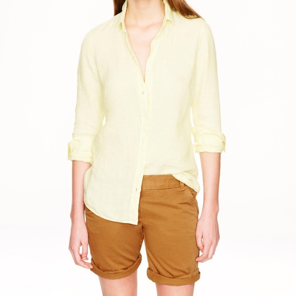 J.Crew Butter Yellow Crosshatch Linen Perfect Shirt