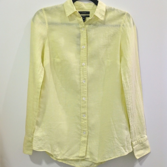 J.Crew Butter Yellow Crosshatch Linen Perfect Shirt - Picture 2 of 4