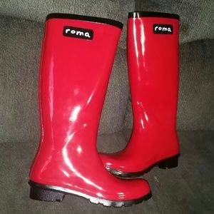 NEW Women's ROMA Red Glossy Rain Boots Size 7