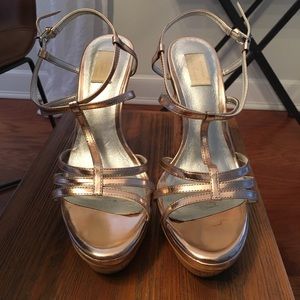 Ann Taylor cork block heel rose gold sandal