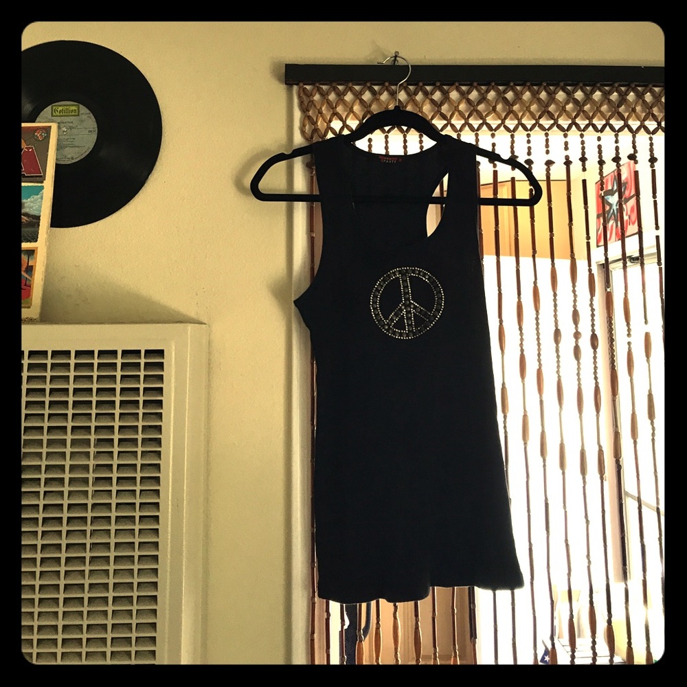 Black Peace Ribbed Tank